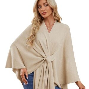 Elegant Fleece Draped Beige Shaw/Sweater Cream One size fits all.